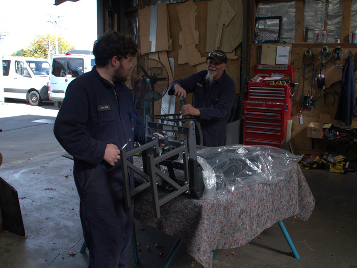 Fabricating removable seat in workshop